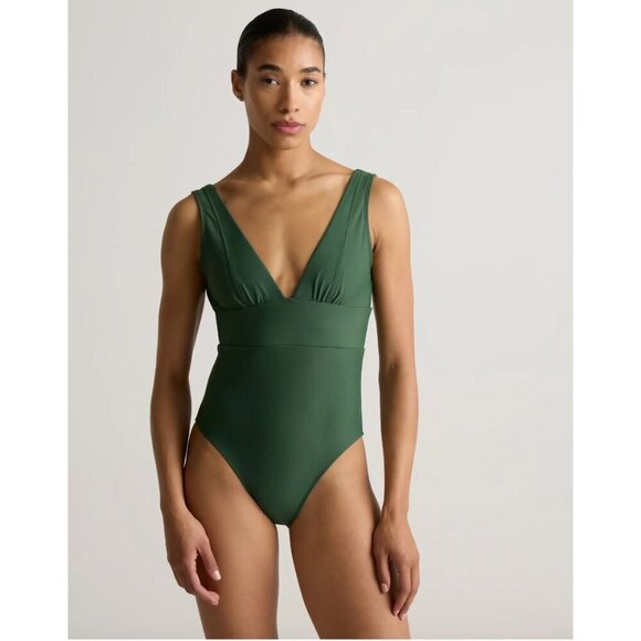 NWT Quince Small Italian Plunge One Piece Swimsuit Green Palm Swim Bathing Suit - Picture 4 of 10